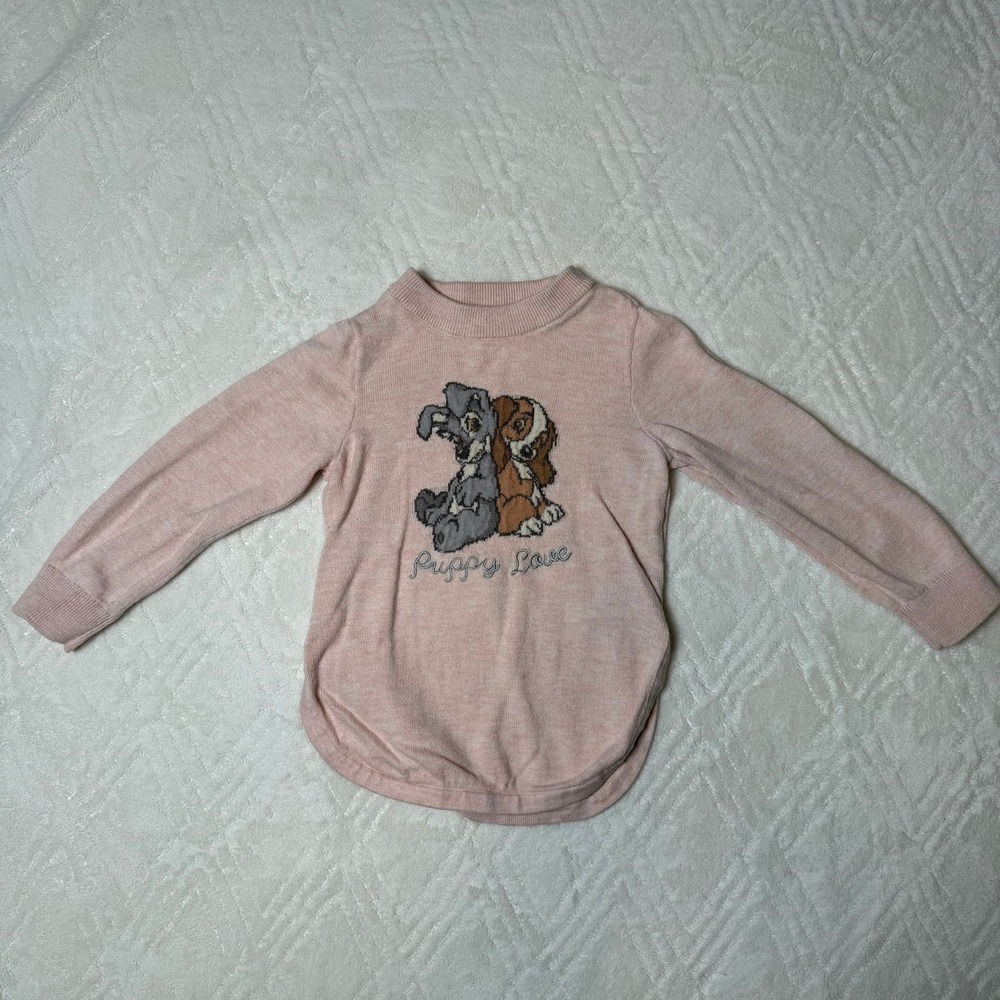 Disney Cottagecore Baby Gap Lady & The Tramp Puppy Love Sweater 3T Pink